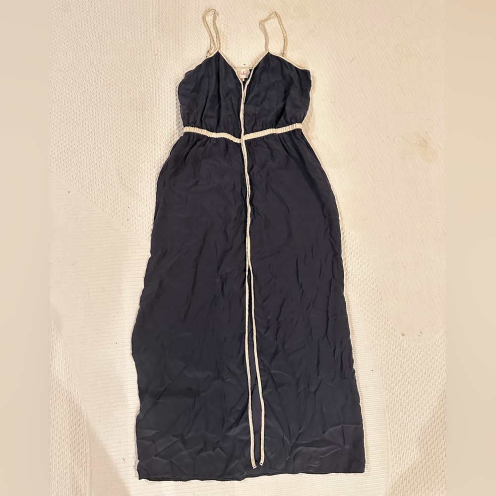 Parker Navy Dress with Cream Trim 100% silk